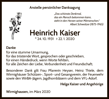 Traueranzeige von Heinrich Kaiser von WLZ