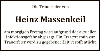 Traueranzeige von Heinz Massenkeil von WLZ