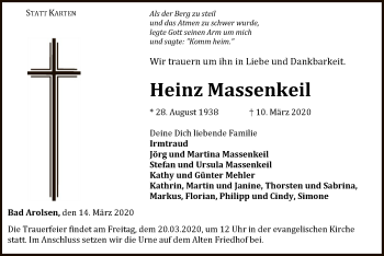 Traueranzeige von Heinz Massenkeil von WLZ