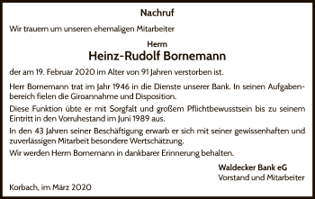 Traueranzeige von Heinz-Rudolf Bornemann von WLZ
