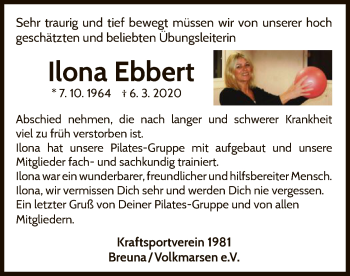 Traueranzeige von Ilona Ebbert von WLZ