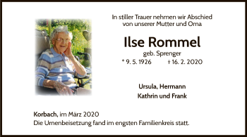 Traueranzeige von Ilse Rommel von WLZ