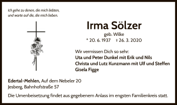 Traueranzeige von Irma Sölzer von WLZ