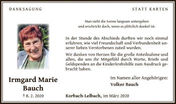 Traueranzeige von Irmgard Marie Bauch von WLZ