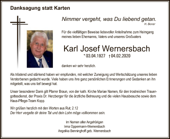 Traueranzeige von Josef Wernersbach von WLZ