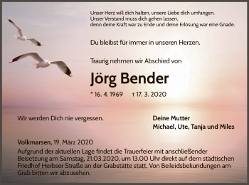 Traueranzeige von Jörg Bender von WLZ