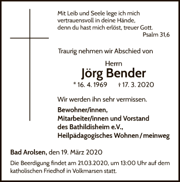 Traueranzeige von Jörg Bender von WLZ