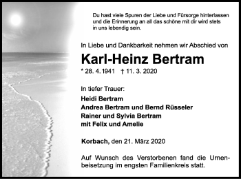 Traueranzeige von Karl-Heinz Bertram von WLZ