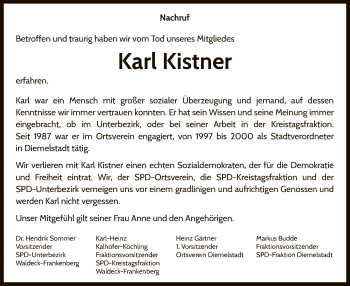 Traueranzeige von Karl Kistner von WLZ
