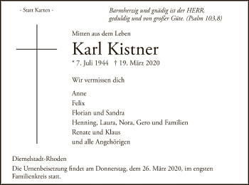 Traueranzeige von Karl Kistner von WLZ