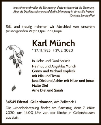 Traueranzeige von Karl Münch von WLZ