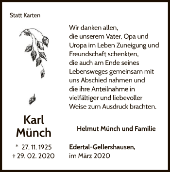 Traueranzeige von Karl Münch von WLZ