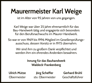 Traueranzeige von Karl Weige von WLZ