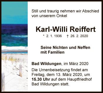 Traueranzeige von Karl-Willi Reiffert von WLZ