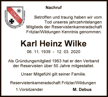 Traueranzeige von Karl Heinz Wilke von WLZ