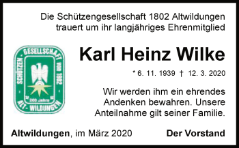 Traueranzeige von Karl Heinz Wilke von WLZ