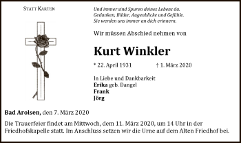 Traueranzeige von Kurt Winkler von WLZ