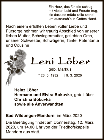 Traueranzeige von Leni Löber von WLZ