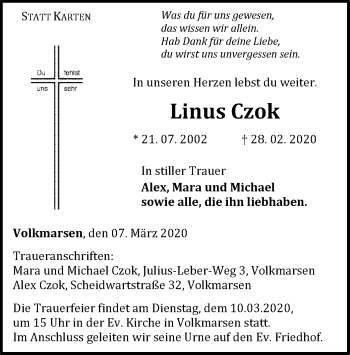 Traueranzeige von Linus Czok von WLZ