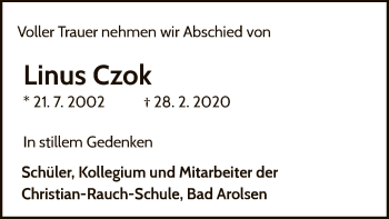Traueranzeige von Linus Czok von WLZ