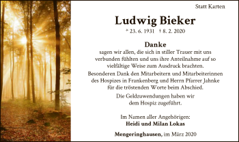Traueranzeige von Ludwig Bieker von WLZ