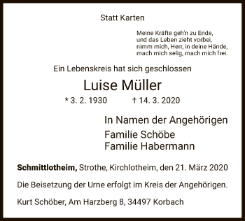 Traueranzeige von Luise Müller von WLZ