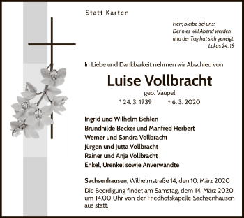 Traueranzeige von Luise Vollbracht von WLZ