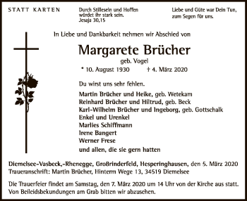 Traueranzeige von Margarete Brücher von WLZ