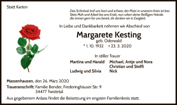 Traueranzeige von Margarete Kesting von WLZ