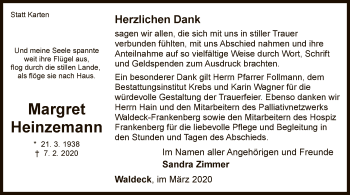 Traueranzeige von Margret Heinzemann von WLZ