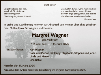 Traueranzeige von Margret Wagner von WLZ