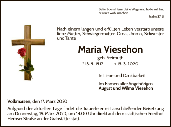 Traueranzeige von Maria Viesehon von WLZ