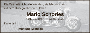 Traueranzeige von Mario Schories von WLZ