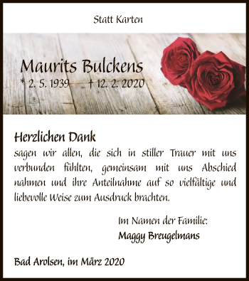 Traueranzeige von Maurits Bulckens von WLZ