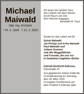 Traueranzeige von Michael Maiwala von WLZ