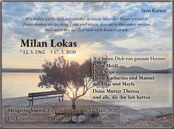 Traueranzeige von Milan Lokas von WLZ