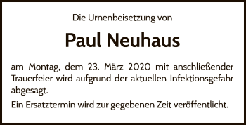 Traueranzeige von Paul Neuhaus von WLZ