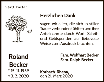 Traueranzeige von Roland Becker von WLZ