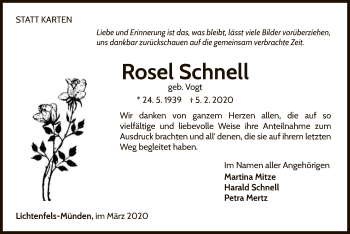 Traueranzeige von Rosel Schnell von WLZ