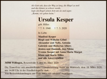 Traueranzeige von Ursula Kesper von WLZ