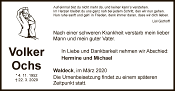 Traueranzeige von Volker Ochs von WLZ