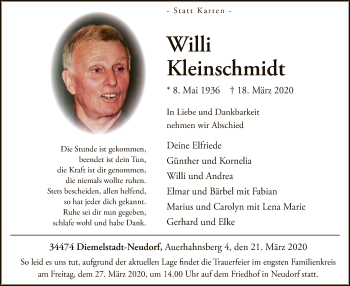 Traueranzeige von Willi Kleinschmidt von WLZ