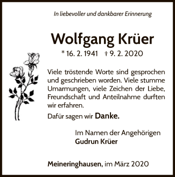 Traueranzeige von Wolfgang Krüer von WLZ