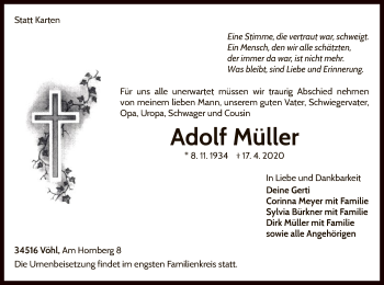 Traueranzeige von Adolf Müller von WLZ