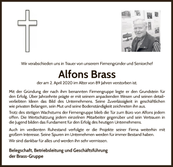 Traueranzeige von Alfons Brass von WLZ