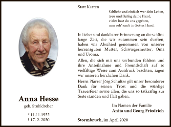 Traueranzeige von Anna Hesse von WLZ