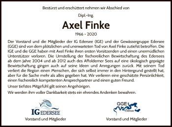 Traueranzeige von Axel Finke von WLZ