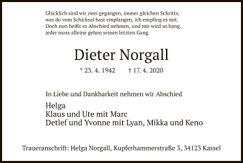 Traueranzeige von Dieter Norgall von HNA