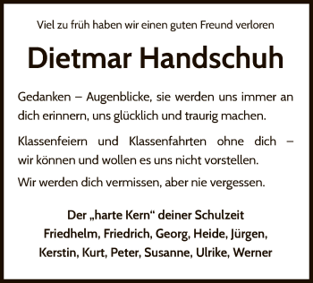 Traueranzeige von Dietmar Handschuh von WLZ