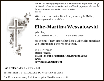Traueranzeige von Elke-Martina Wessalowski von WLZ